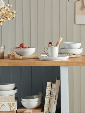 2 Denby Plates. Denby Elements Stone White Coupe Medium Salad Plates Set 2 NWT